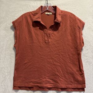 Madewell Relaxed V-Neck Polo Tee Shirt Pullover Cotton Knit Small Orange Rust